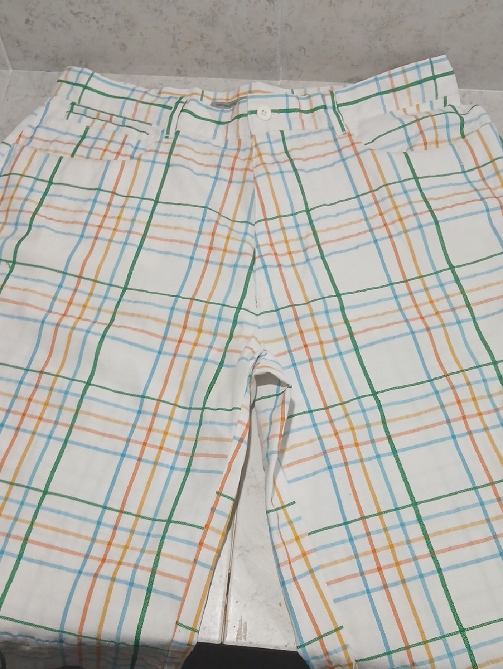 Beyond The Limit White Plaid Cotton Shorts with Green, Blue & Orange Check